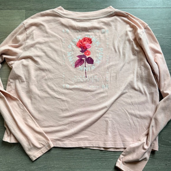 Victoria's Secret PINK Long Sleeve T Shirt Rose Graphic Light Pink Size Medium - Picture 5 of 6